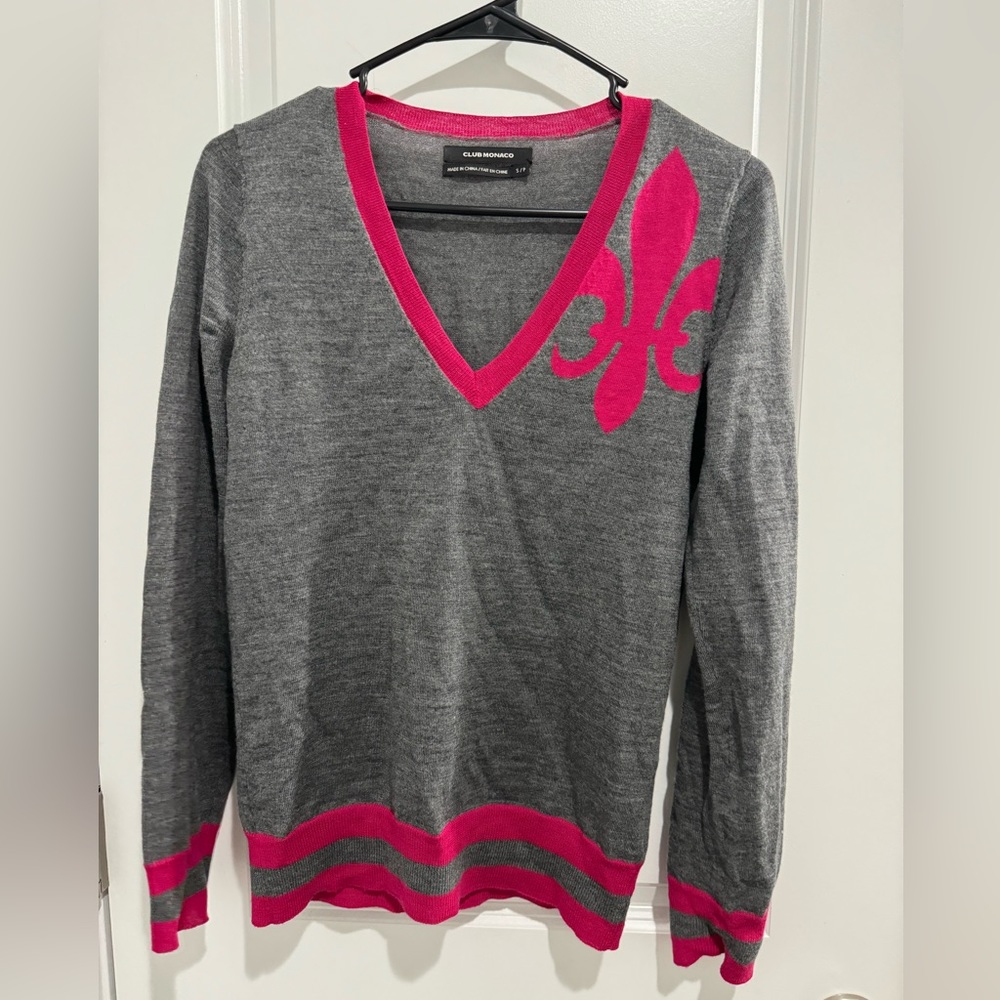 Club Monaco gray sweater with pink details. Size small. New